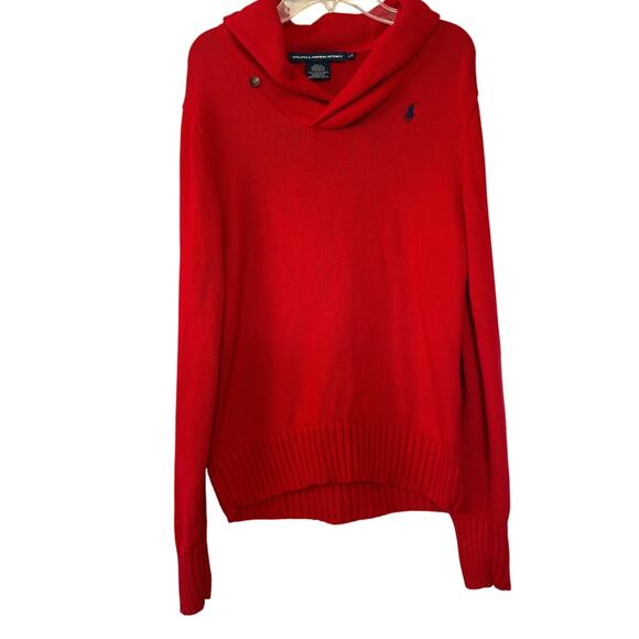 Ralph Lauren Sport Red Shawl Collar Sweater L Women's Preppy Pullover Y2K - Picture 1 of 7
